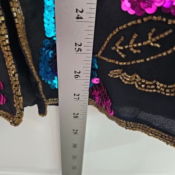 Vintage Silk Blazer Womens Sz Large Black Beaded 90s Floral Glam Elegant Evening - Picture 7 of 9